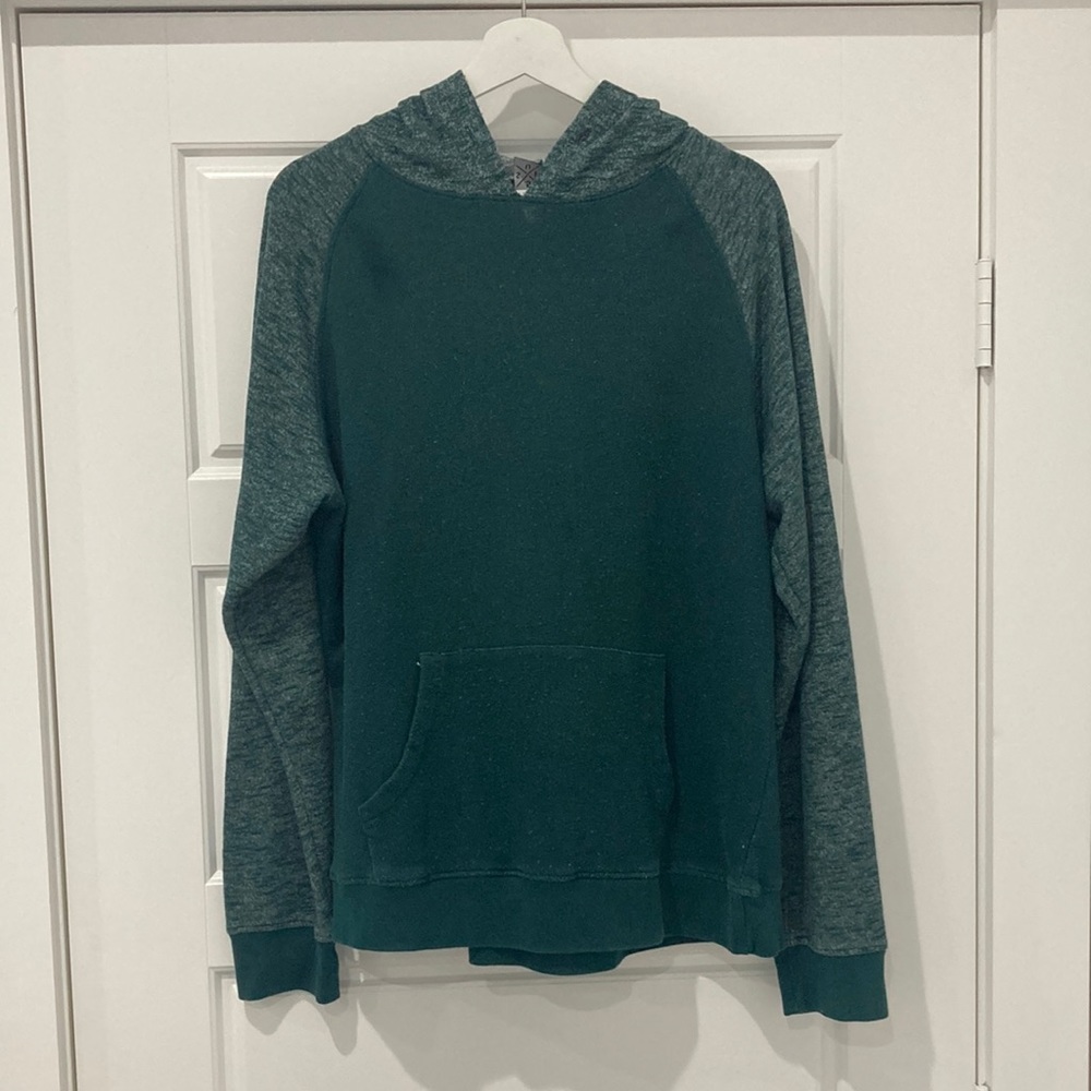 LG pull over lightweight hoodie sweatshirt. green. no tears or stains